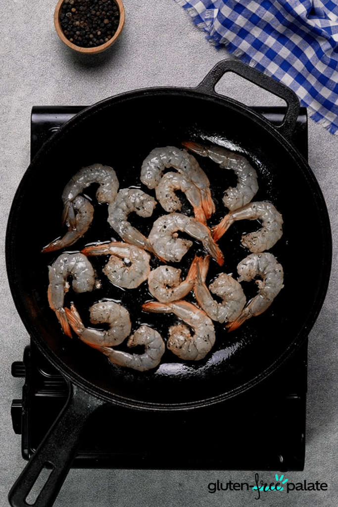 Step 2, add the shrimp to your sautee pan. 