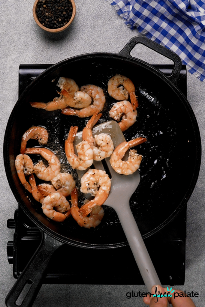 Remove the shrimp, and prepare the sauce.