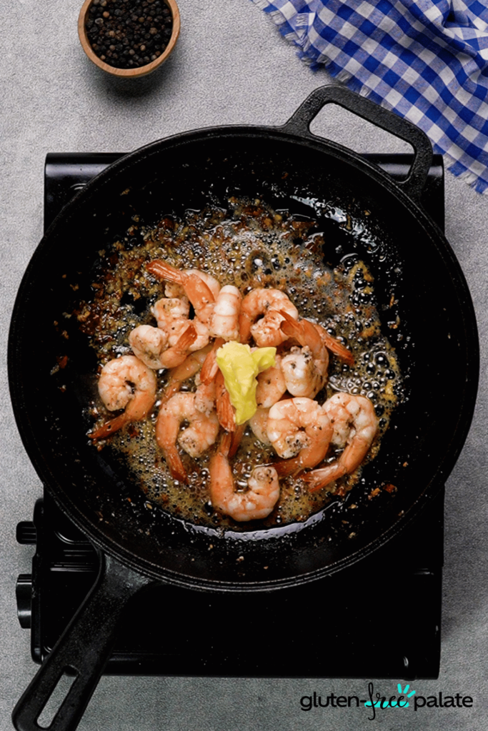 Once the garlic is cooked, add the shrimp.